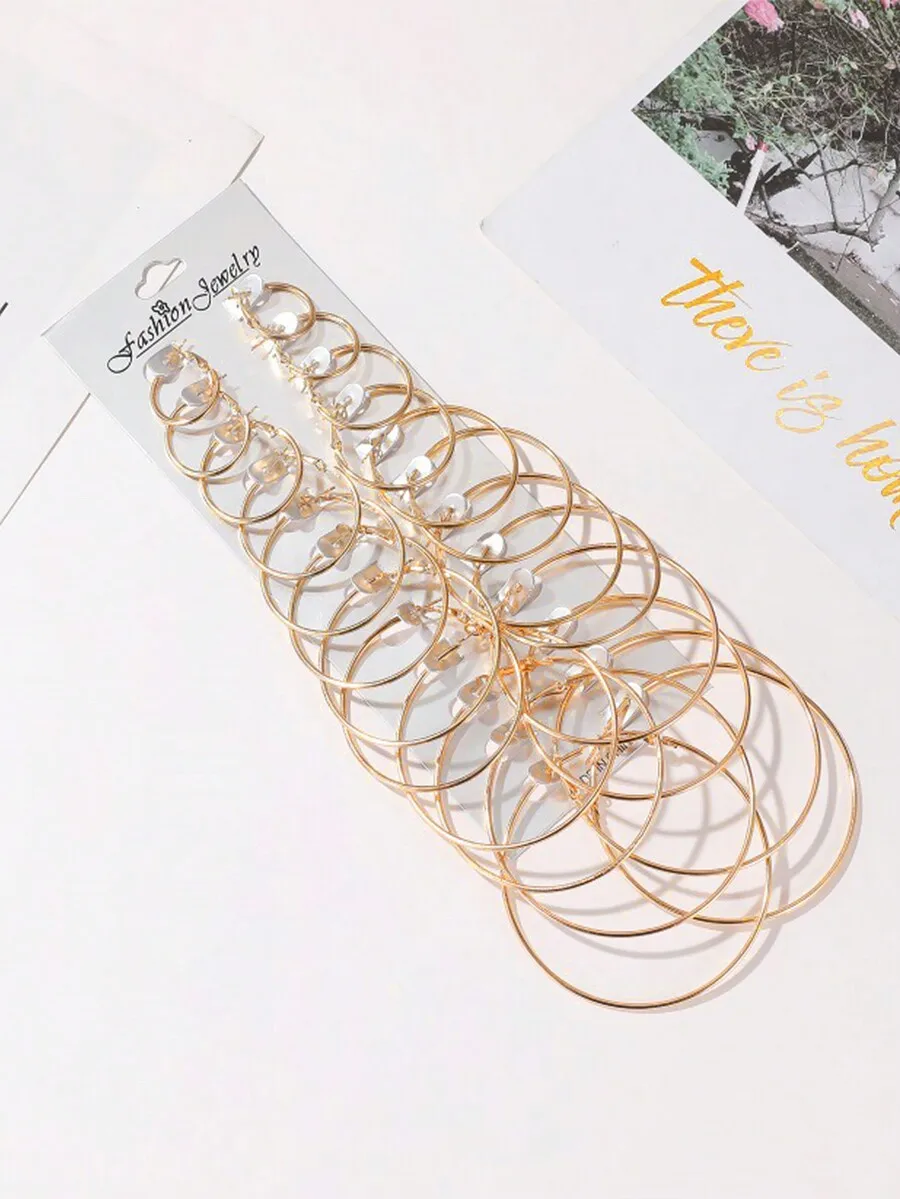 

12 Pairs Exaggerated Hoop Earrings Set Stainless Steel Multi Size Circle C-Shaped Decorative Jewelry For Women And Men