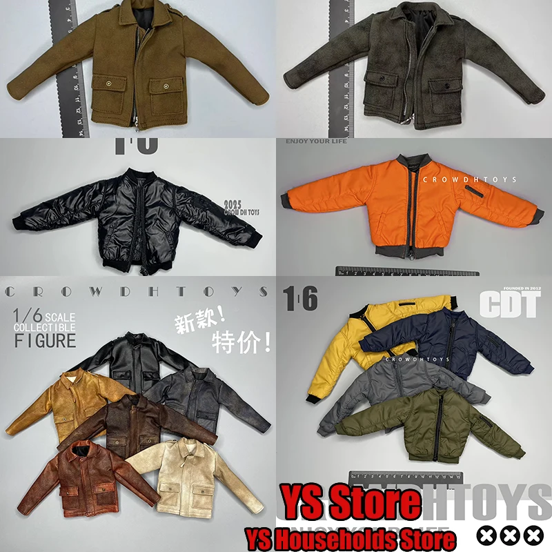 CROW DH TOYS Trendy 1/6 Man Soldier Fashion Leather Coat Flight Jacket Top Clothes Accessory for 12inch Action Figure Body