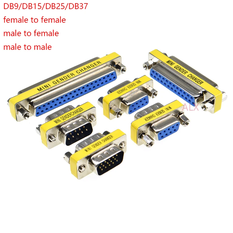 2pcs DB9 DB15 DB25 DB37 9/15/25/37 pin female to female/male to male RS232 serial port com CONNECTOR Mini Gender Changer adapter