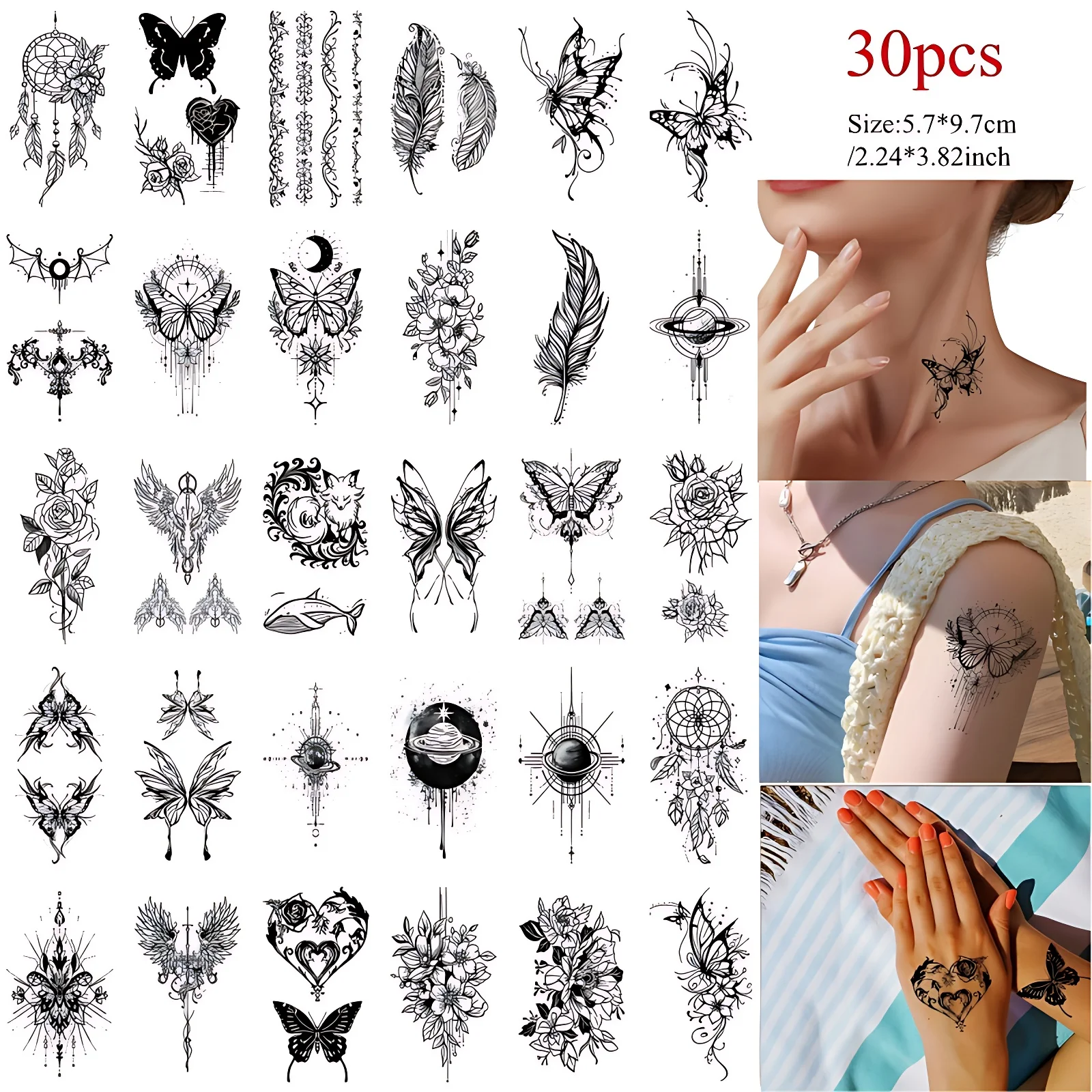 30 stks/set tatoeages tijdelijk voor dames meisjes vrouwen schilderen vos adelaar vlinder roos aarde tatoeages sticker zelfklevende feestartikelen