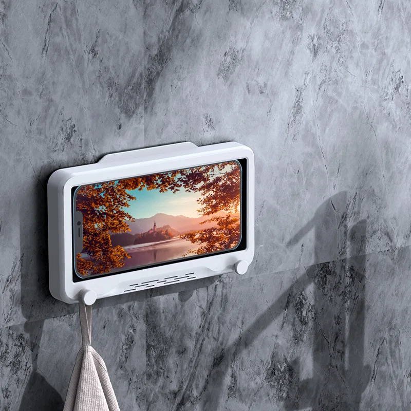 Bathroom Waterproof Phone Box Wall Mounted Non Perforated Toilet Drama Tracking Artifact Shower Storage Rack Storage Box