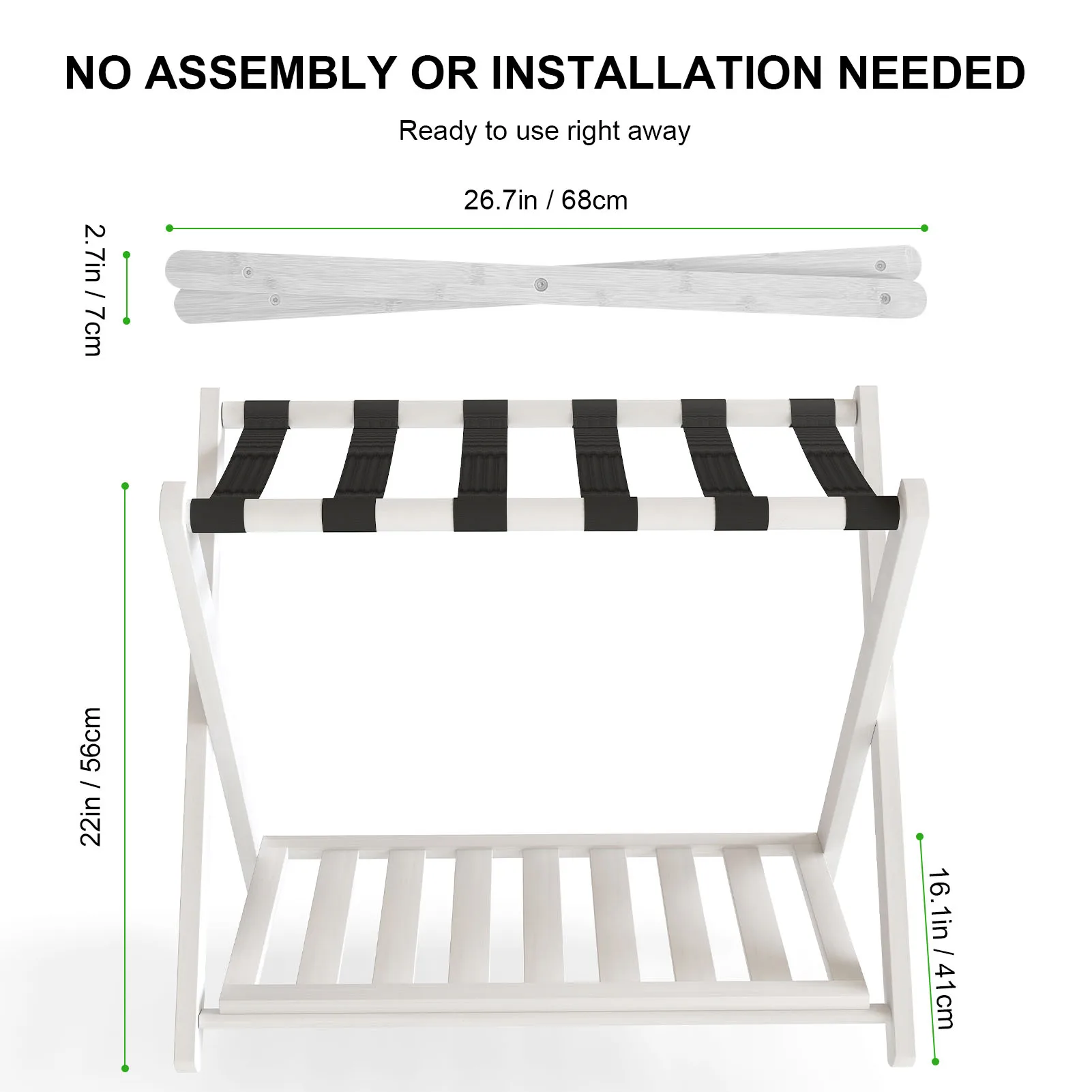 رف أمتعة قابل للطي، حامل أمتعة من الخشب السميك مع رف تخزين لغرفة نوم الفندق وغرفة الضيوف #6