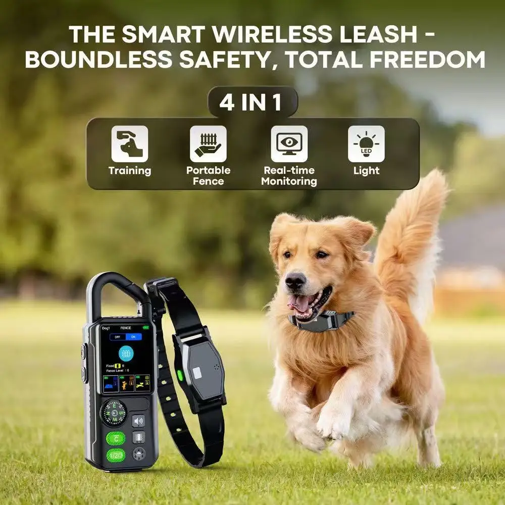 4-in-1 Smart GPS Pet Wireless Electronic Fence Containment System, New Waterproof Outdoor Pet Fence Training Collar for Dogs