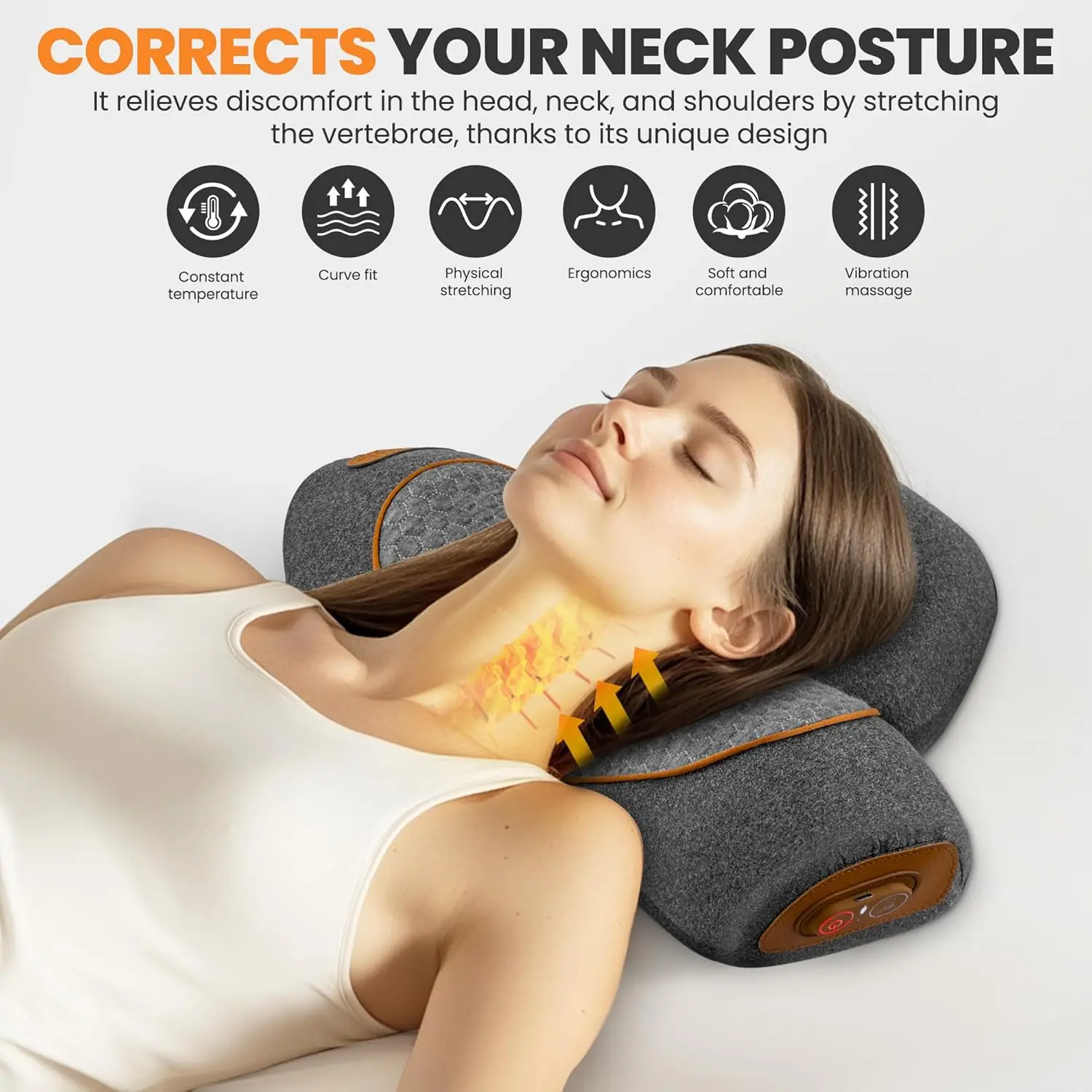 

3-In-1 Neck Massage Pillow - Rechargeable Shoulder and Neck Massager Hot Compress Traction Deep Pain Relief Hunchback