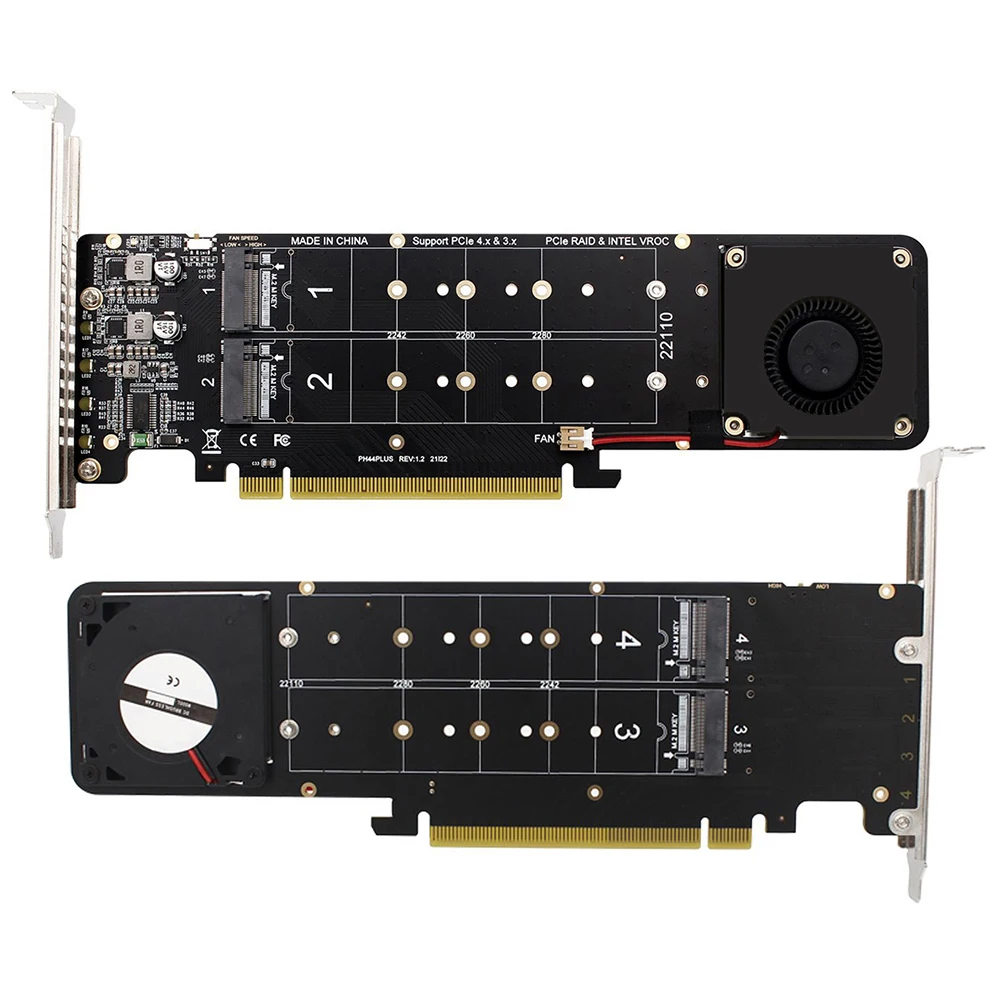 

RAID-адаптер PCIeX16 к M.2 Карта адаптера M Key 4 NVME NVMe SSD Карта расширения 4x32 Гбит/с Поддержка SSD 2280/2260/2242/2230