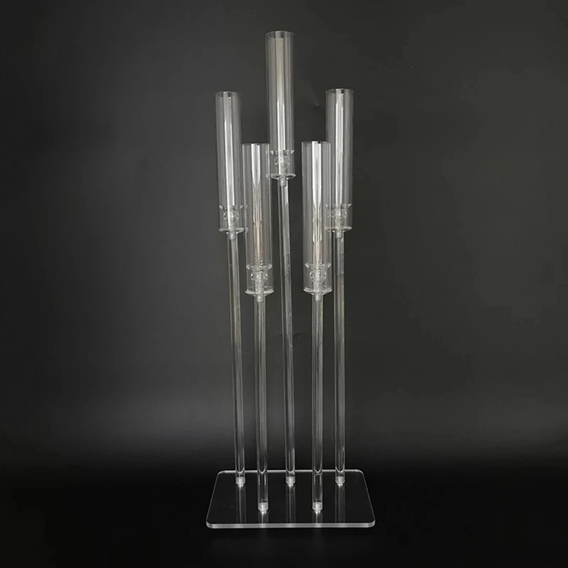 

5 Heads Acrylic Candlesticks All Clear Candle Holders Wedding Party Candelabra Table Centerpieces Holder Candelabrum 230
