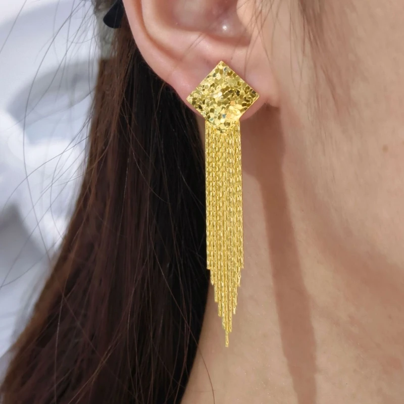 Bellux In-stock Design 925 Silver Sequin Tassel Long Earrings Simple Fashion Light Luxury High-end Earrings