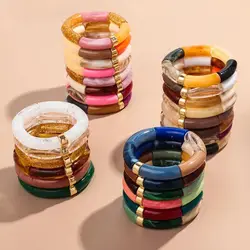 New Big Bamboo Tube Acrylic Stack Bracelet for Women Men Vintage Colorful Resin Chunky Elbow Bead Elastic Bangle Couple Jewelry