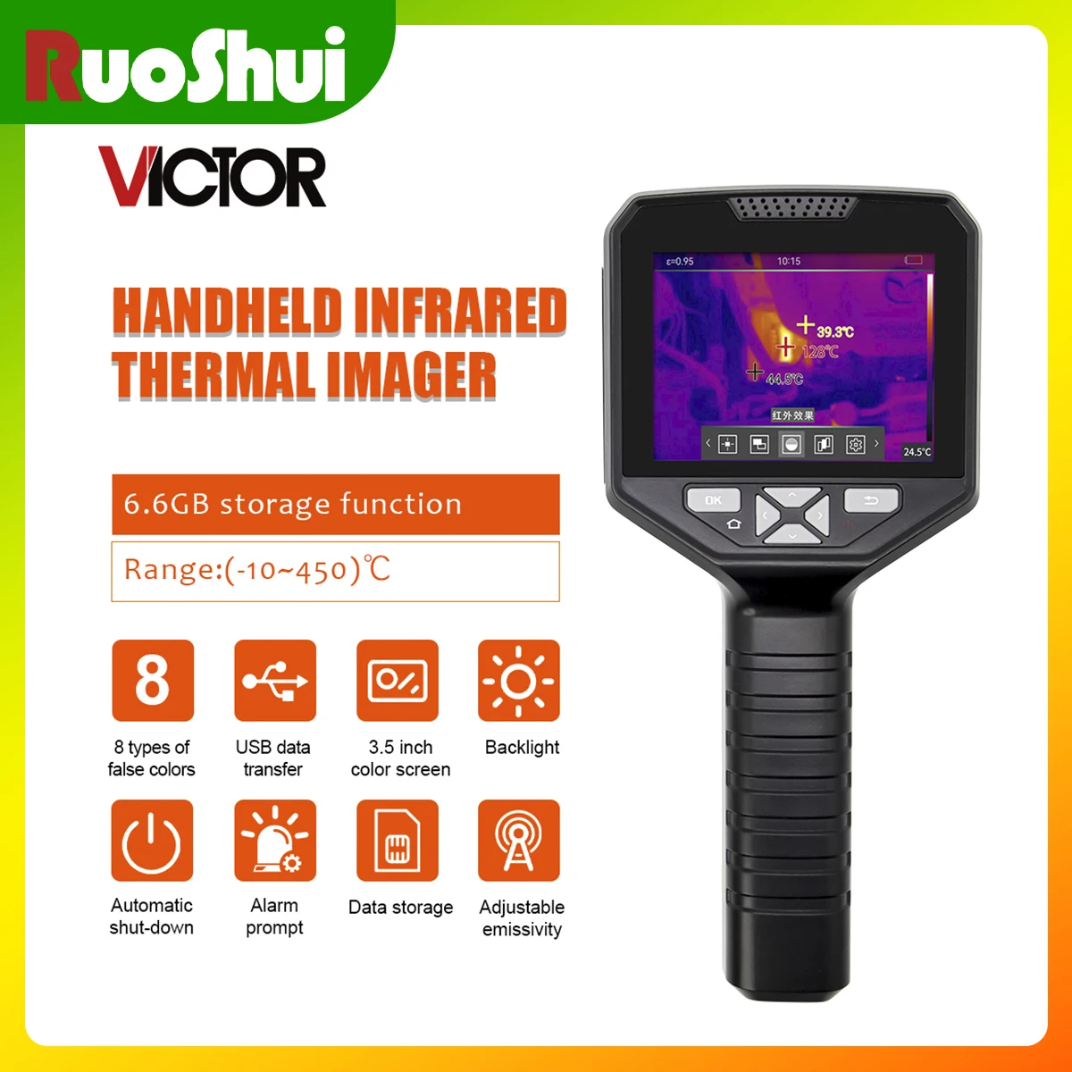VICTOR 360S 3.5 Inch IP54 Handheld Infrared Thermal Imaging Camera Gun Visible 25Hz WiFi Usb Lens 6.5m 6.6G Storage