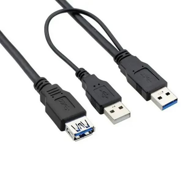 60 سنتيمتر 2ft 0.3 متر Y نوع كابل اثنين USB 3.0 ذكر إلى USB أنثى Y كابل للقرص الصلب الخارجي مع طاقة إضافية