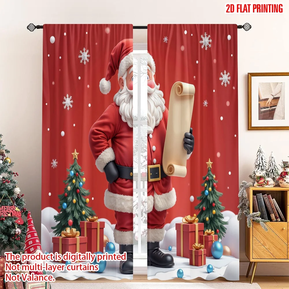 

2pcs 2D flat printing Merry Christmas Drapes Santa Claus Christmas List Gift Polyester Without Electricity Festive Curtains for