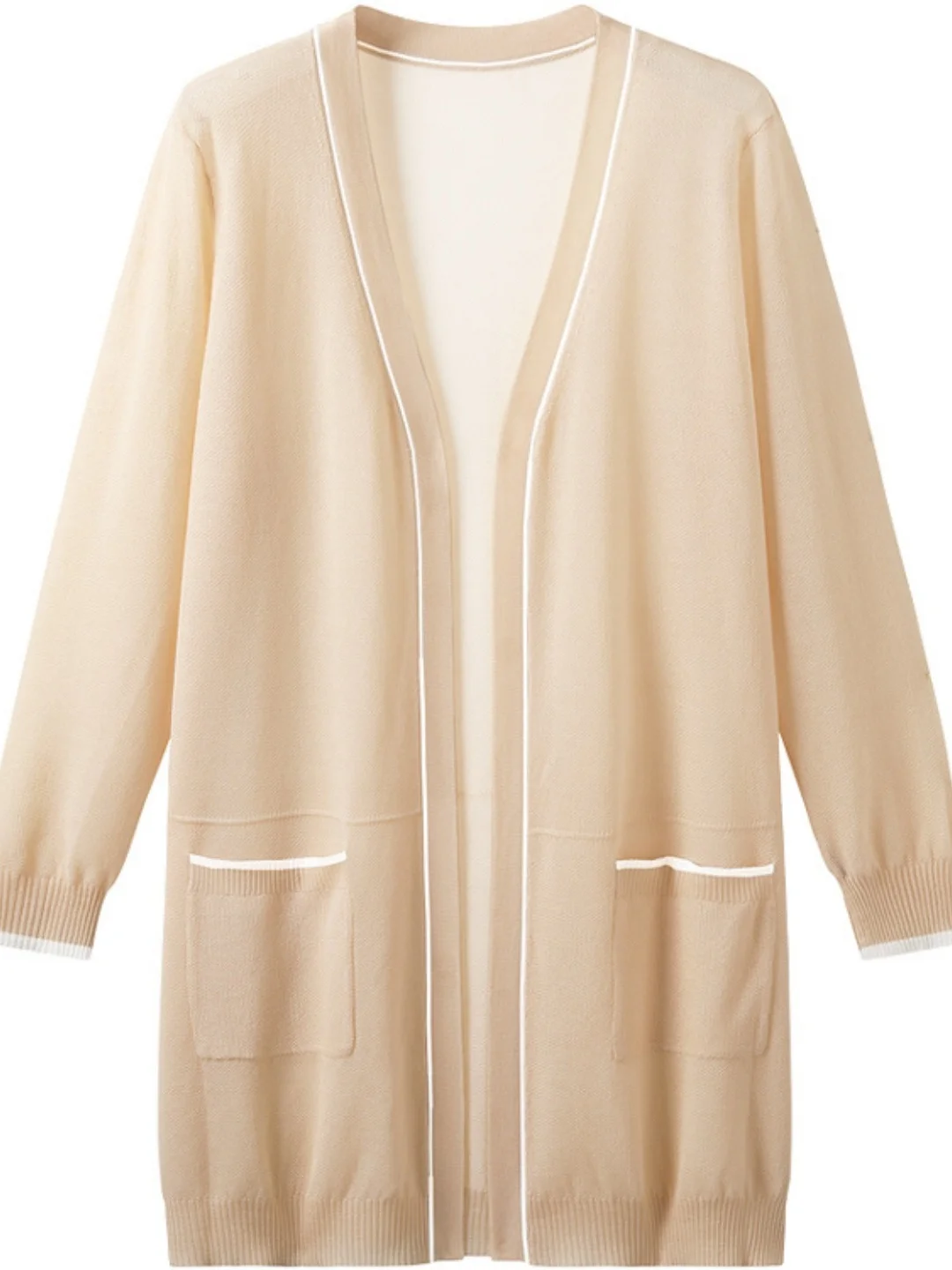 

Вязаный кардиган Ele Long Sve из ледяного шелка средней длины с V-образным вырезом, цветными блоками и защитой от УФ-излучения для женщин больших размеров