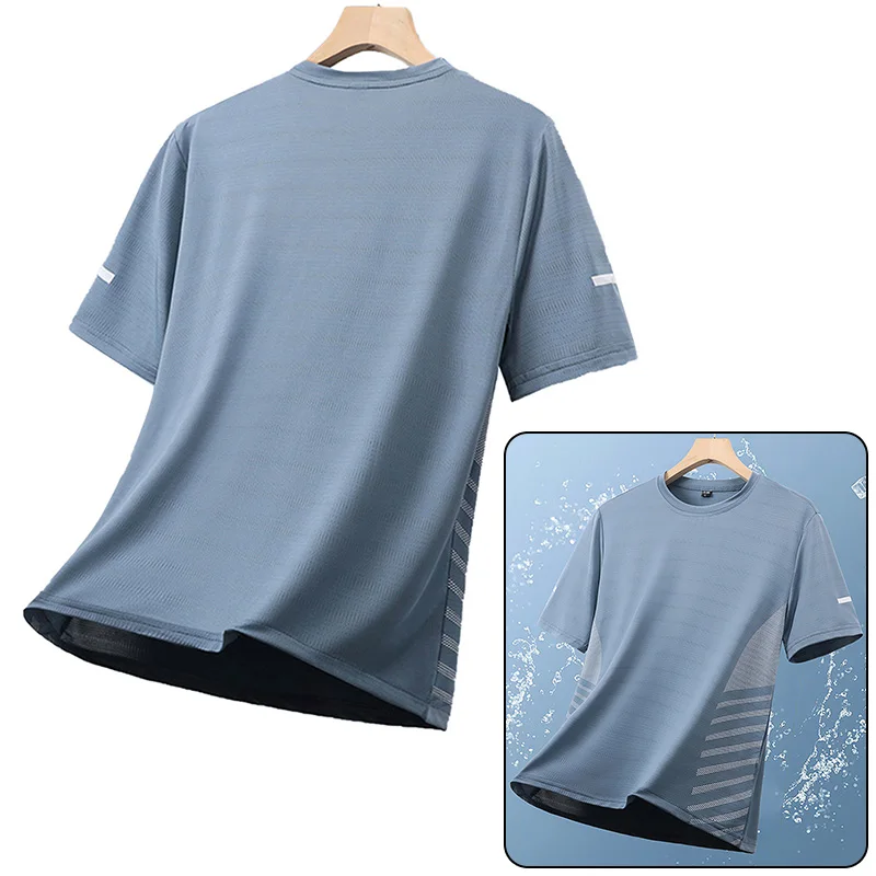 Quick Dry Running T-shirt Summer Ice Silk Thin Top Printing Short Sleeve Outdoor Breathable Round Collar Fitness Sports T-shirt