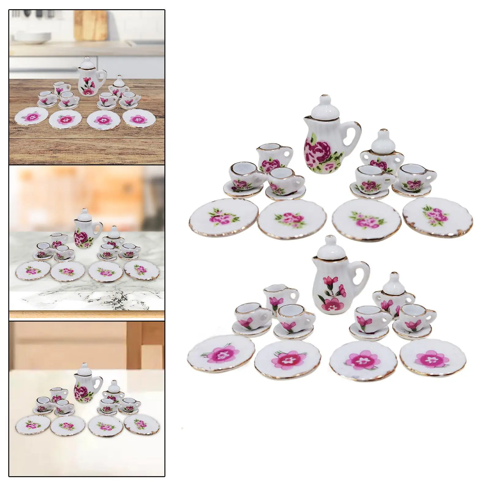 1:12 Casa delle bambole in miniatura Tazza da tè in porcellana Accessori Giocattoli, Simulazione della sala da pranzo Articoli da pranzo, Mini Teiera Tazza Piatto Ornamenti