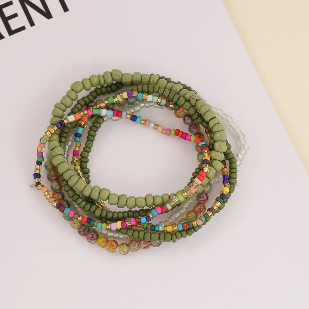 Ins Bohemian Stone Beaded Bracelet Crystal Multicolors Multilayer Chain Bracelet Boho Style Elastic Beads Bangle Women