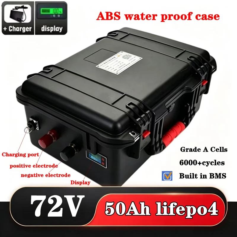 72V 50Ah lifepo4 high performance lithium battery with 80A 150A BMS safety for 5000W AGV forklift golf cart inverter car