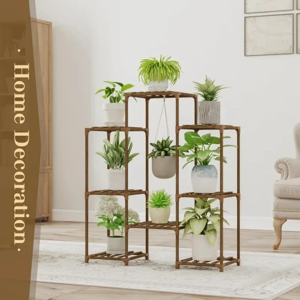 Plant Stand Indoor Grow Light Tall Plant Shelf for Mutiple Pots Large Wood Plant Holder Rack for Patio Living Room Balcony Warm