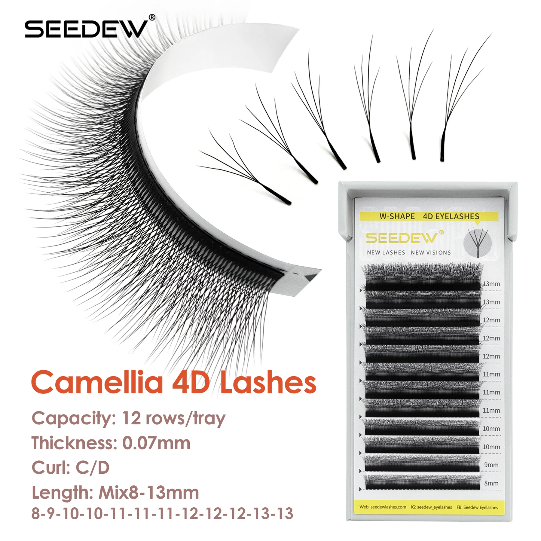 SEEDEW 4D W-Shape Camellia Vorgefertigte Volumen-Wimpernverlängerungen MIX 8-13mm W Lash Weiche Volumen-Wimpern für Salon-Wimpern-Stylisten – Detail 2