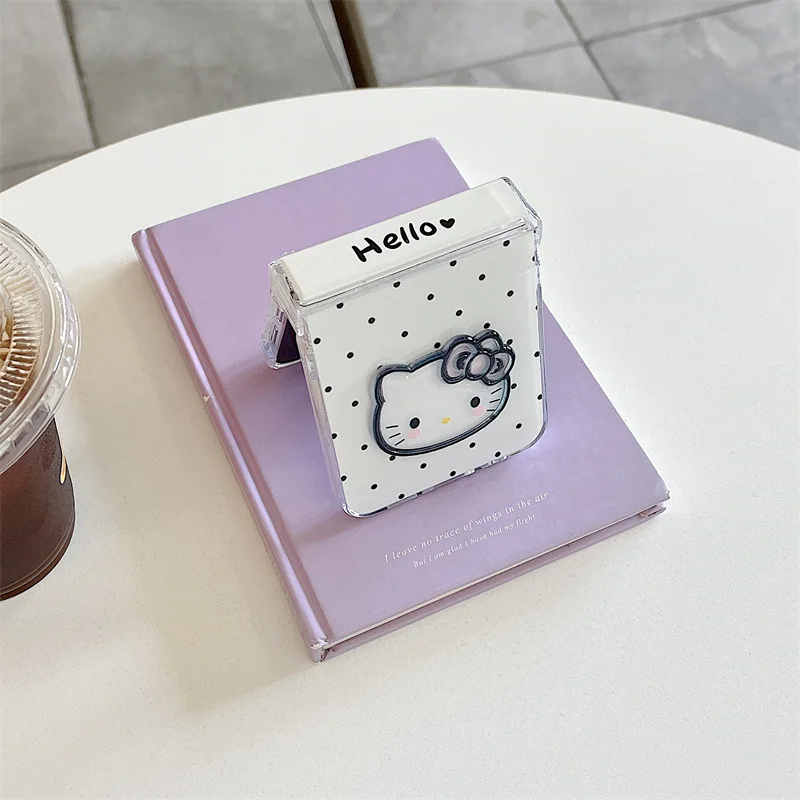 ثلاثية الأبعاد القوس لطيف الكرتون مرحبا كيتي موجة نقطة قضية الهاتف لسامسونج غالاكسي Z فليب 7 6 5 4 3 ZFlip7 FE مكافحة الإفلات غطاء مع الحبل