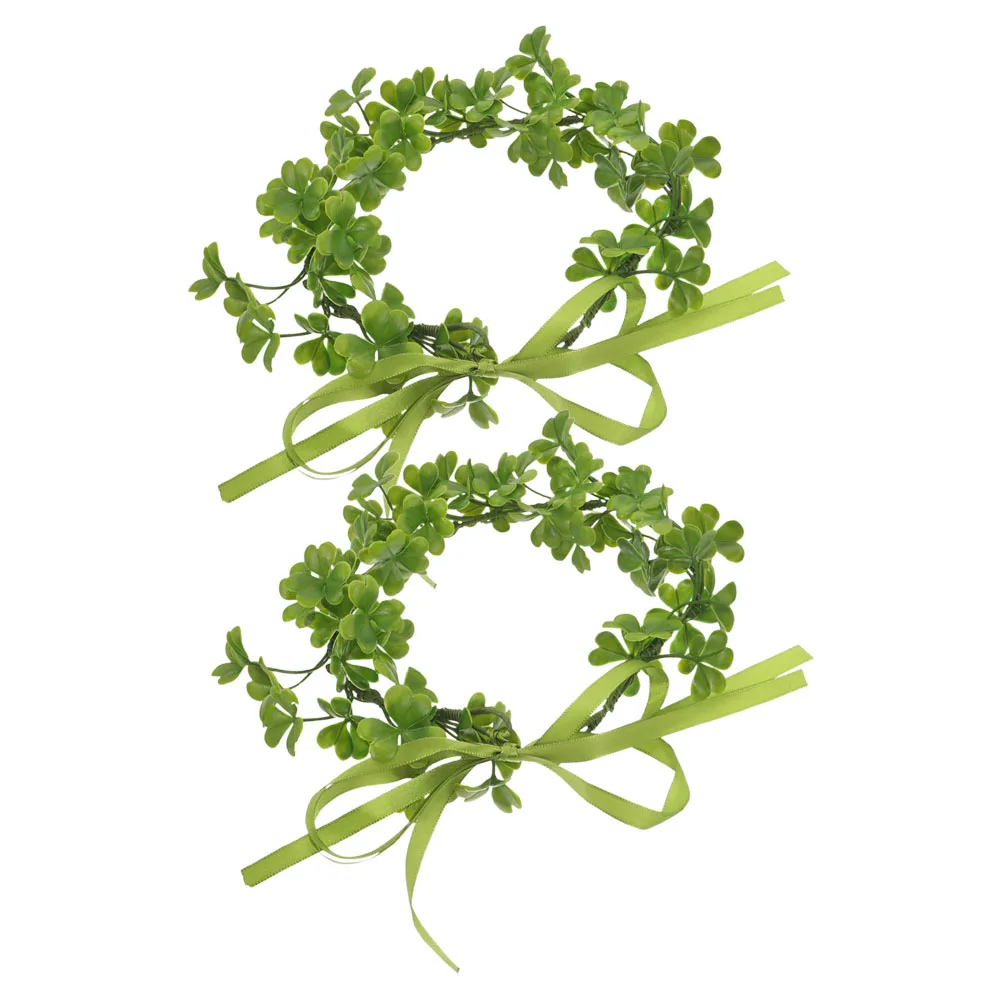 

2Pcs Shamrock Floral Crown Headband Green Adjustable Ribbon St Patricks Day Party Wedding Bridal Fairy Accessories