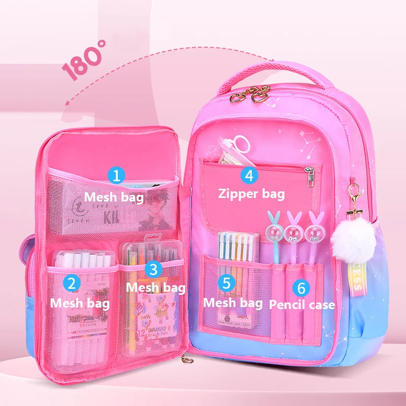 Primary School Bag for Teenage Girls Students Backpack Cute Pink Color Children's Backpack Large Capacity Kids School Bag