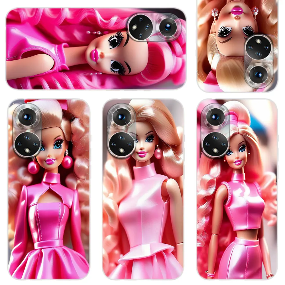 Silicone Soft Phone Case For Huawei P50 P40 P30 P20 Pro Lite E P10 P Smart Z 2021 2019 2020 Cover Fashion Pink Barbie Cute