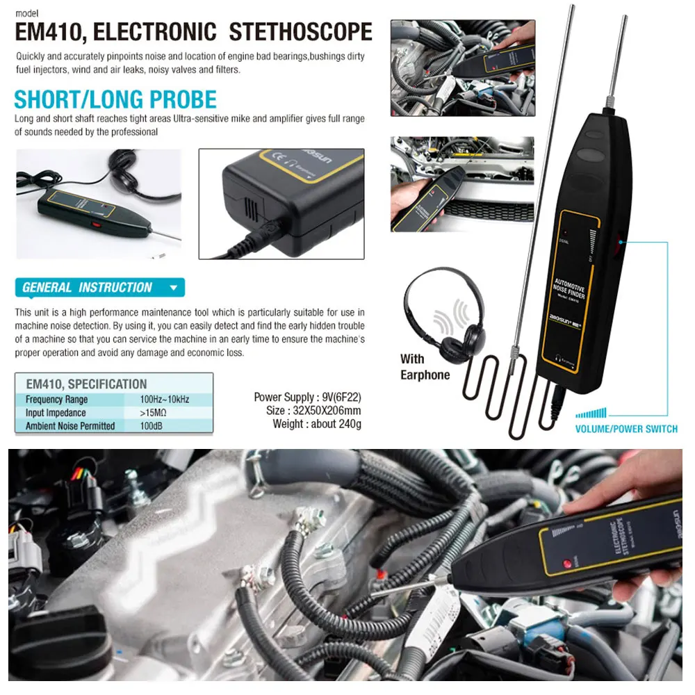 Motor Abnormal Sound Detectors Repair EM410 Automotive Electronic Stethoscope Engine the Tool for Car Machine