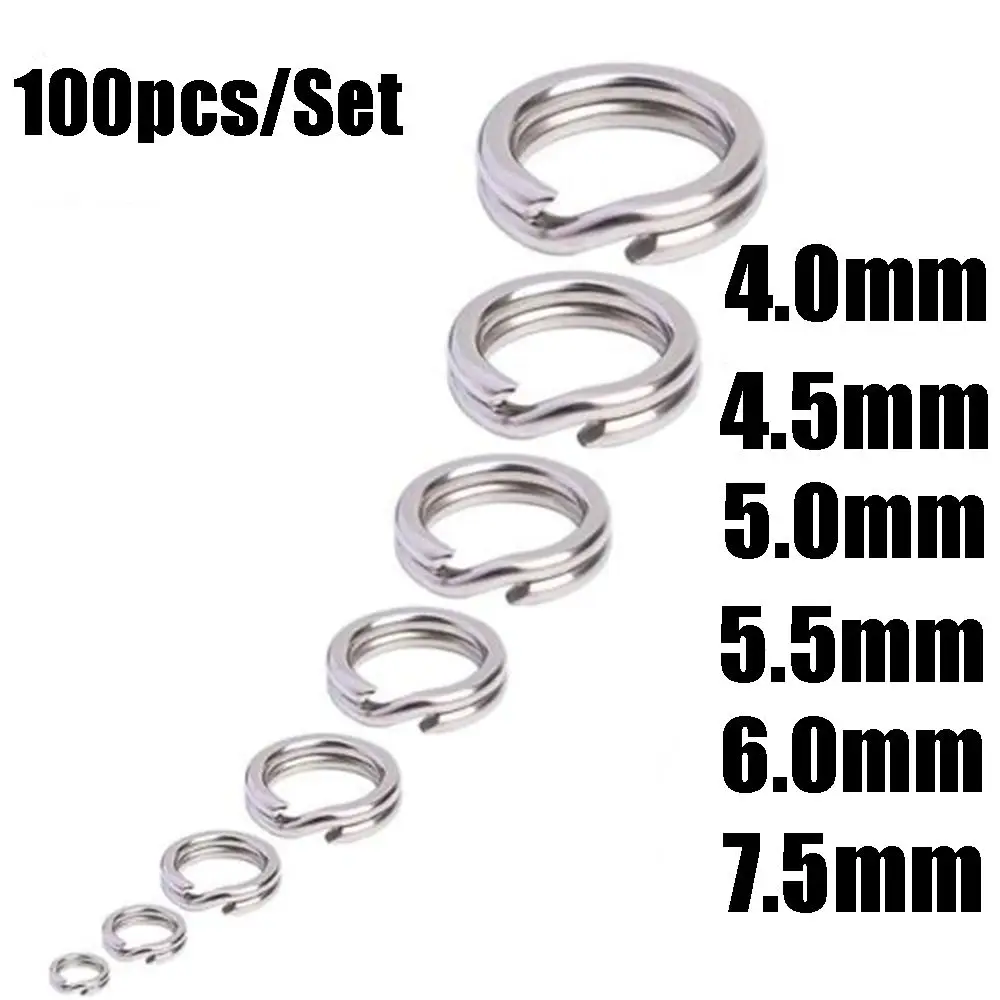 100pcs Hot 3#-8# Durable Fish Connector Fishing Split Rings Swivel Snap Stainless Steel