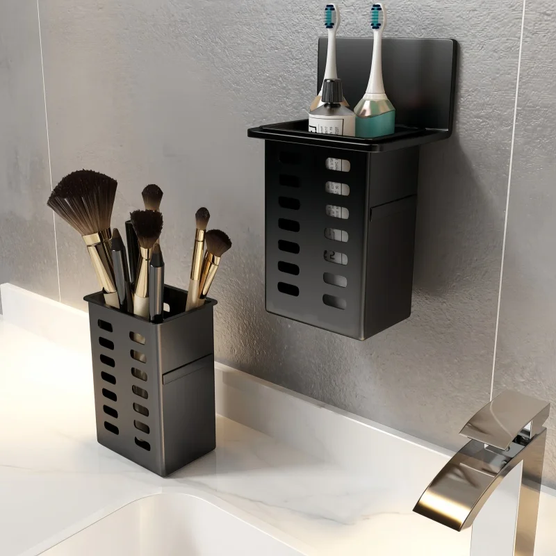 Multi Functional Wall Mounted Storage Box, No Need for Punching, Can Store Toothbrushes and Stationery, A Neat Desktop Helper