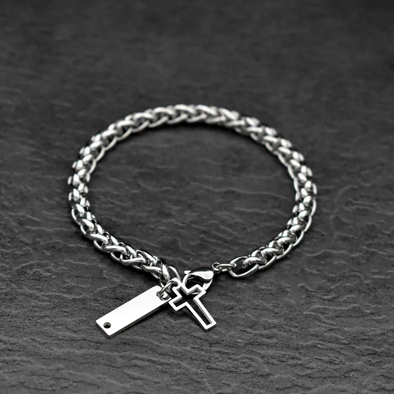 Silver Color Stainless Steel Bracelets Hollow Cross Pendant Chain Hip Hop Punk Goth Party Male Bracelet for Women Jewelry Gift