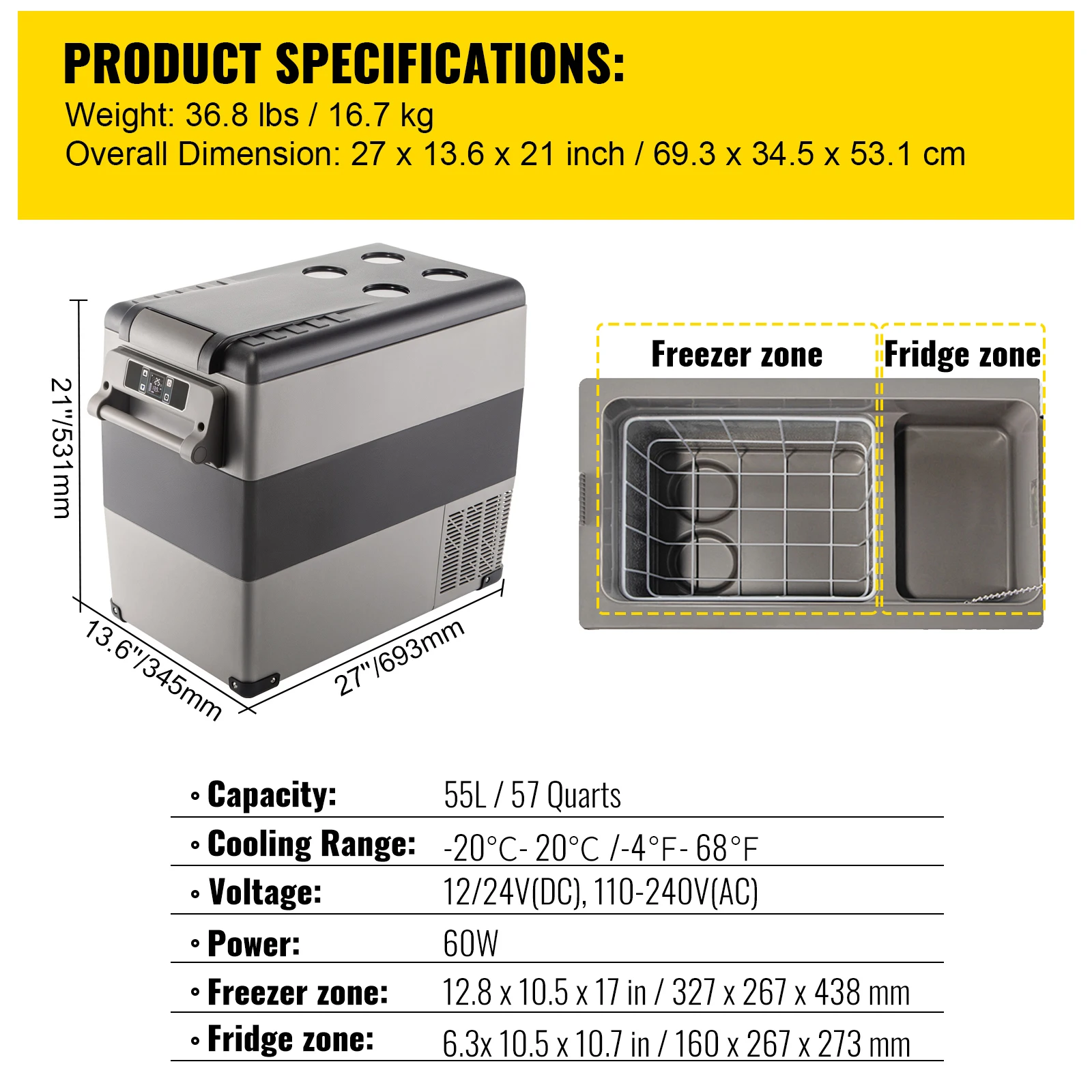 SucceBuy 20L 22L 35L 45L 55L Auto Koelkast Mini Koelkast Vriezer Draagbare Compressor Koeler DC 110-240V Ijsbox voor Camping - afbeelding 1