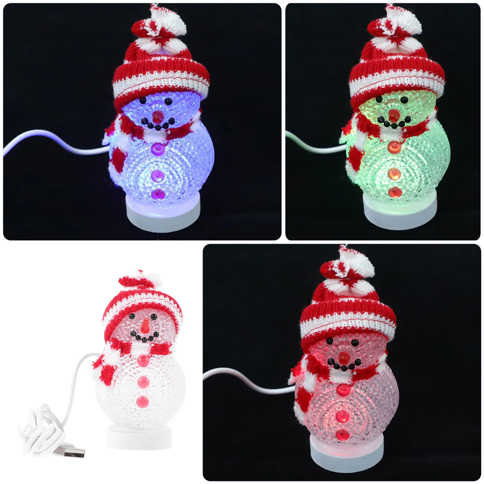 

2Pcs Colorful Snowman Night Light USB Charging Christmas Cartoon Glow Lamp for Bedroom Living Room Xmas Party Decoration