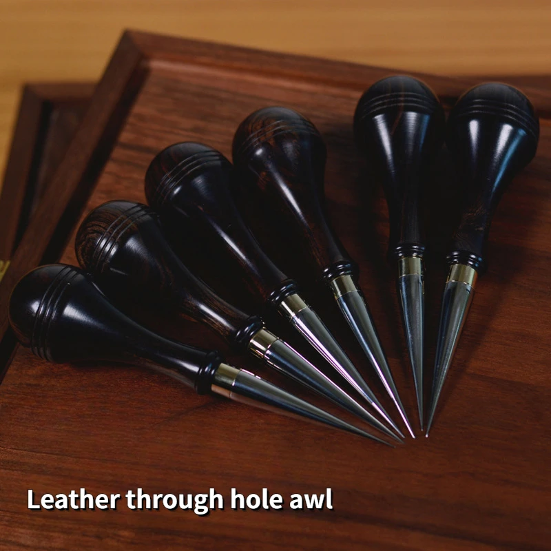 Leather Through Hole Awl Wooden Handle + Stainless Steel Cone DIY Manual Leather Supplies Positioning /lineation/ Reaming Tool