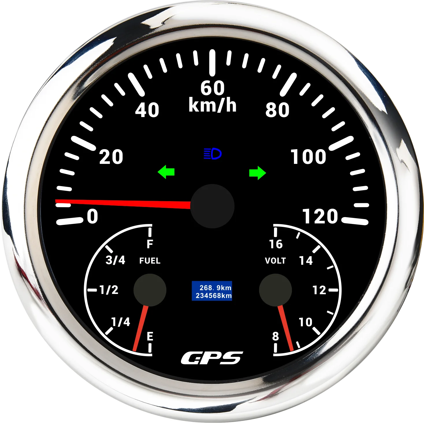 Multímetro com luz de fundo vermelha 110mm 3 em 1, 120 kmh, 200 kmh, 120 mph, velocímetro gps + medidor de nível de combustível + tensão com luz de giro, feixe alto