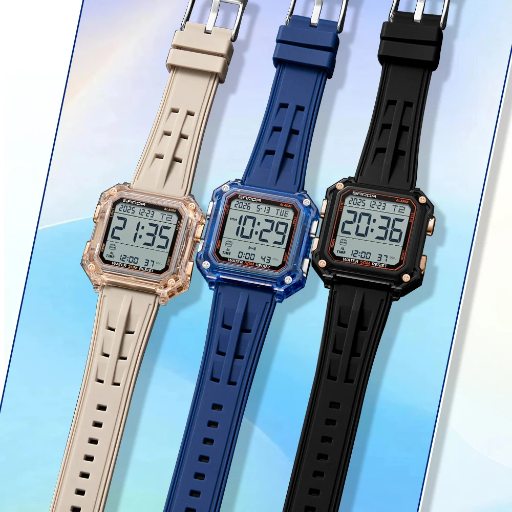 SANDA Luxury Brand Electronic Timepiece for Guys LED Display Multifunctional Stopwatch Waterproof Tactical Daily Male Watch