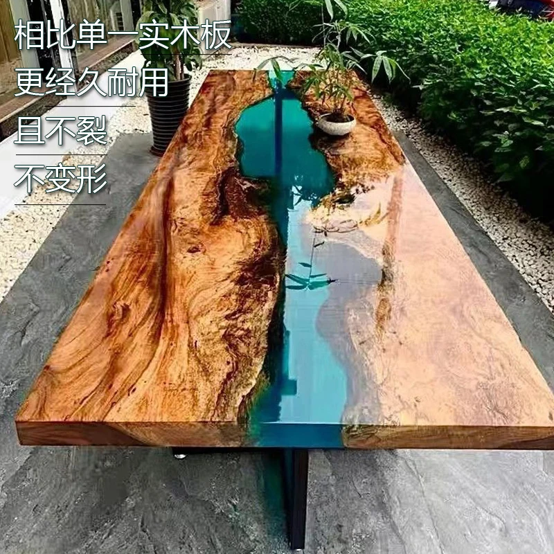 Custom epoxy resin table, large slab solid wood tea table, walnut flowing water tea table, tea table, square table