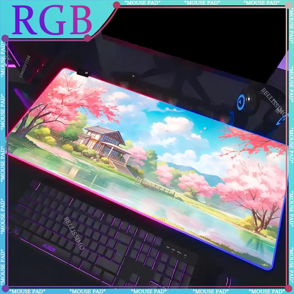 

RGB color city large XXL mousepad anime cool gaming accessories game keyboard pad luminous table mat rubber non-slip mouse pad