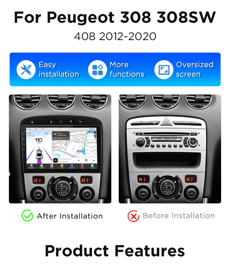 Junsun Autoradio für Peugeot 408 für Peugeot 308 308SW CarPlay Android Auto Multimedia Player GPS Autoradio BT 360 Kamera 8-Kern-Prozessor – Detail 6