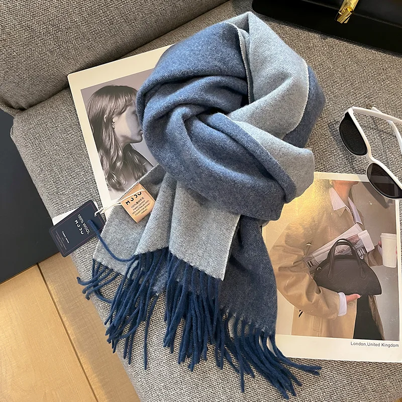 New Fashion Luxury Brand 100% Pure Wool Scarf Women Casual Soft Scarves Solid Color Shawl Thickened Cashmere Pashmina Lady Hijab