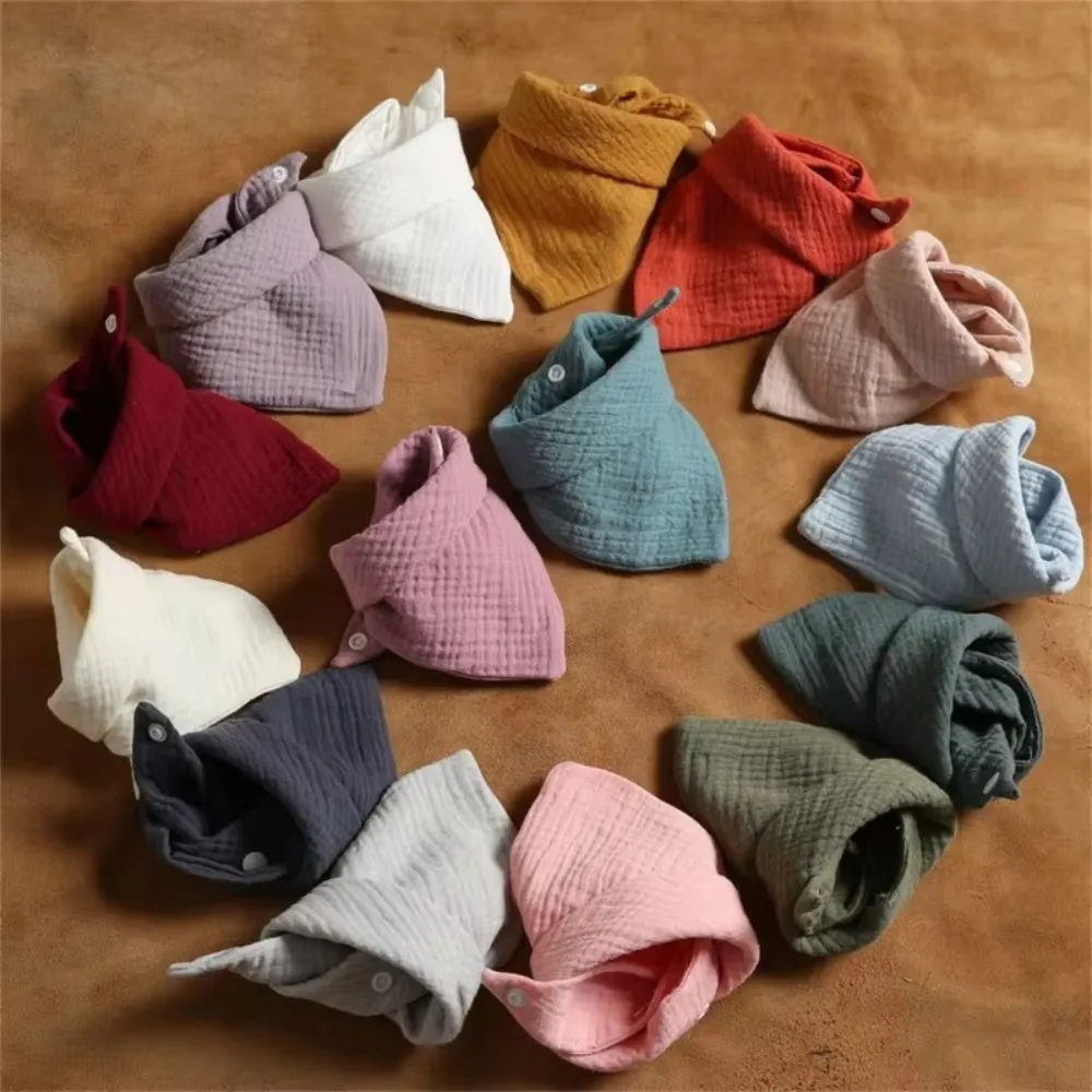 

3Pcs/lot Light weight Soft Cotton Baby Muslin Bibs Solid Color Portable Baby Feeding Apron Unisex Drool Stuff Bibs