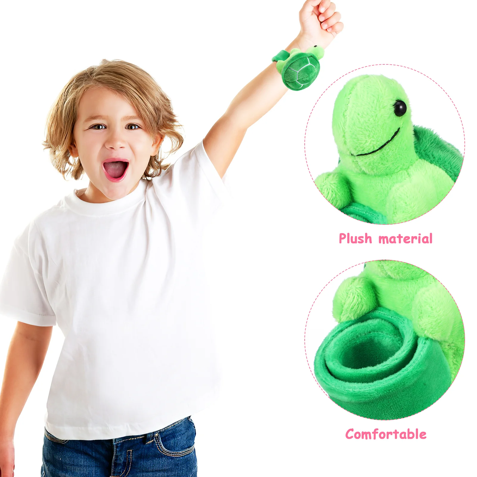 2 Pcs Turtle Plush Snap Ring Animal Slap Bands Stuffed Bracelet Cartoon Wrist Decorate Pp Cotton Huggers Miss