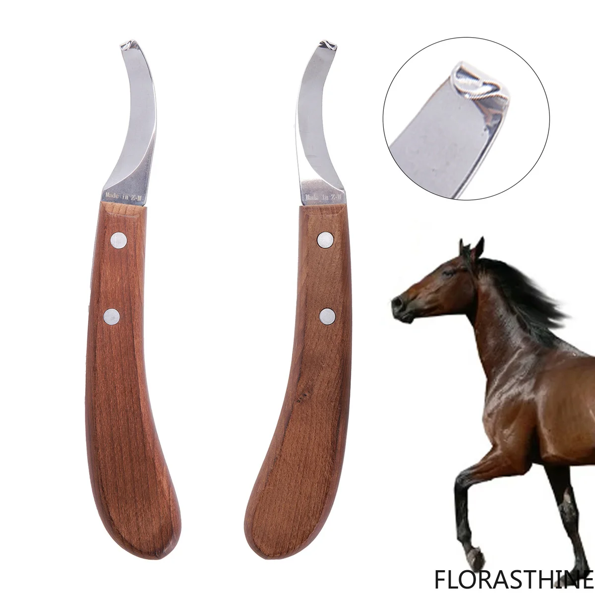 1Pc Horse Hoof Knife with Wooden Handle Stainless Steel Cutter Multi-functional Hand Right/left Cattle Donkey Foot Pruning Tools