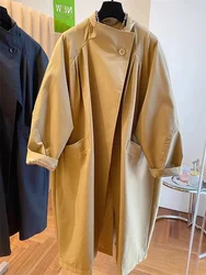 European Hot Selling High-end Stand Up Collar Solid Color 2024 Spring Women's Korean Casual Loose Medium Long Windbreaker Jacket