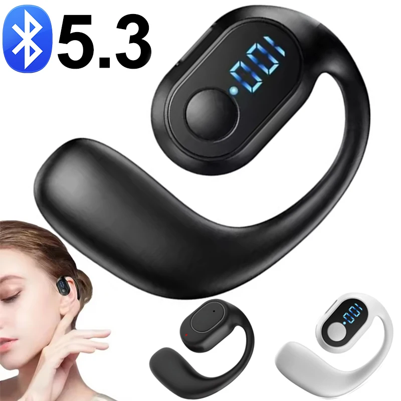 Single Ear Earpiece Bluetooth 5.3 Wireless Handsfree Headset with Mic Single Earphone for Samsung iPhone Android Sport Headphone