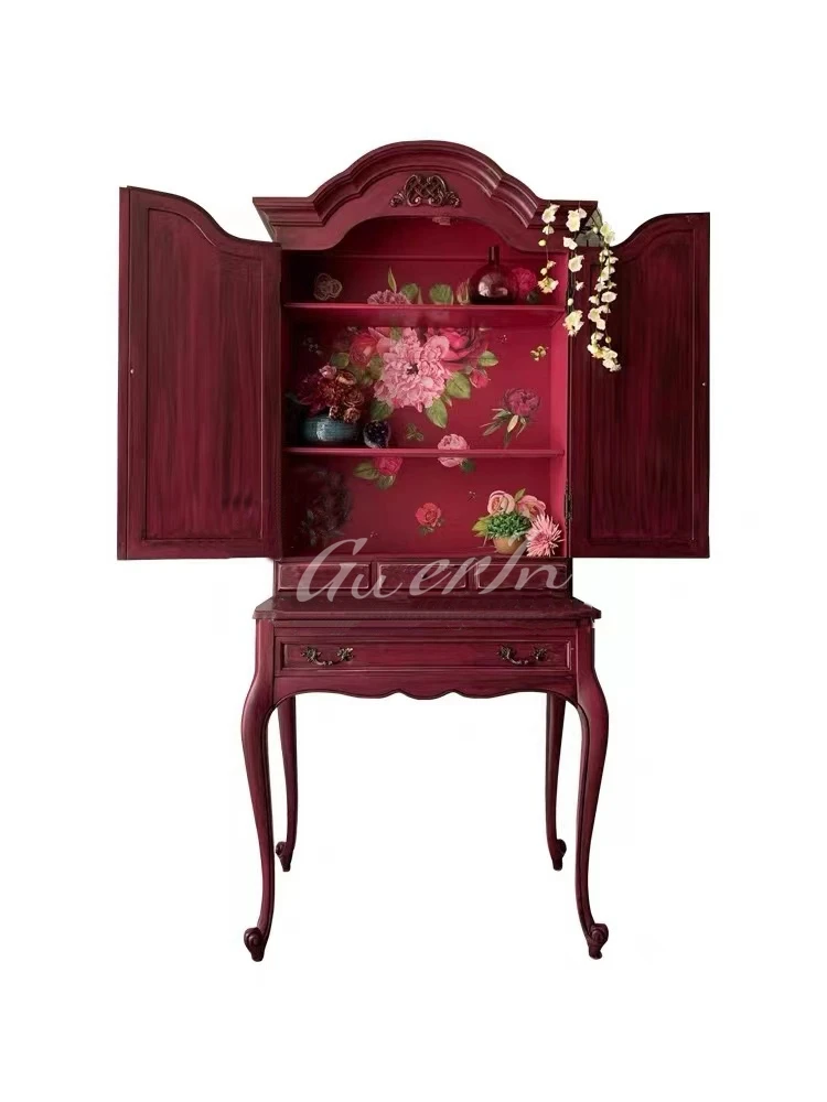 

French Solid Wood Double Door Desk Cabinet Dining Side Cabinet Villa Model Room American Country Locker Display