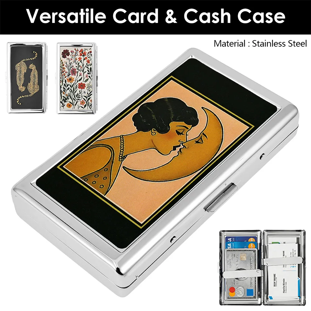 Vintage Metal Card Case Stainless Steel Cash Storage Box with Snap Closure Rebellious Card Box Versatile Metal Cigarette Case
