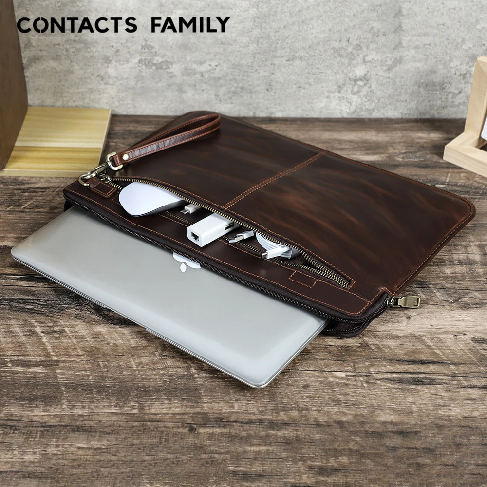 Genuine Leather Laptop Sleeve Case For Macbook Pro 16 Dell ASUS Galaxy Book Thinkpad 16 inch Briefcase Computer Cover Bag Men