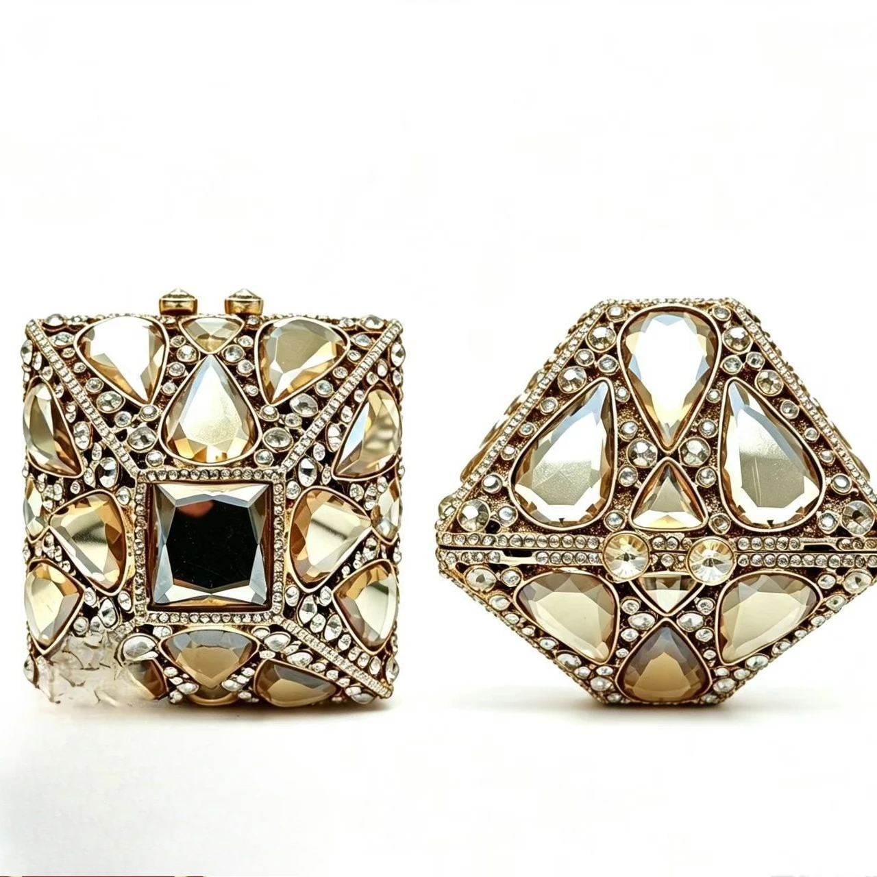 Vintage Diamond Enlaid Dinner Bag Empty Metal Hard Box Diamond Bag