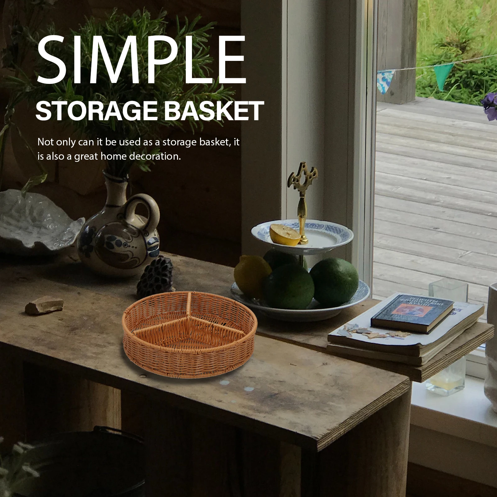 

Rattan Storage Basket Pastoral Style Woven Baskets Food Household ganizer Decorative Iron Imitation Rattan Basket Kitchen Bar