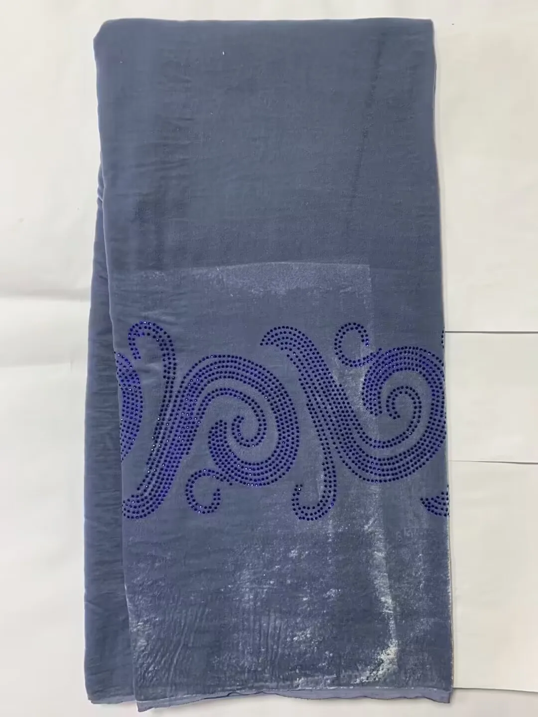 5 Yards/pc Fashion Royal Blue Velveteen Fabric Material With Rhinestone African Soft Velvet Lace For dressing JV8